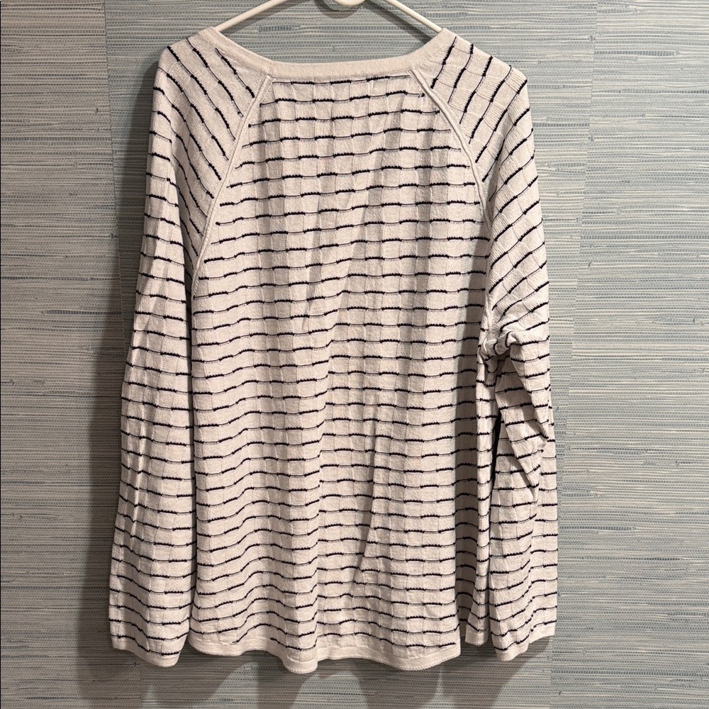 Karen Scott Cream and Black Striped Crewneck Sweater - Picture 3 of 4
